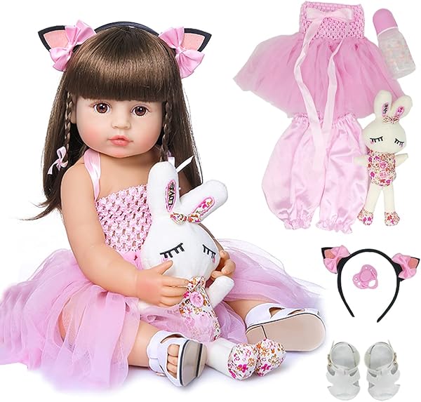 Brastoy Boneca Bebê Reborn Silicone Menina Olhos Castanhos 55cm Original