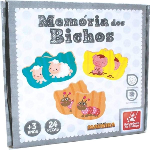 Brincadeira de Criança Jogo da Memória Animais em Madeira — 24 Peças
