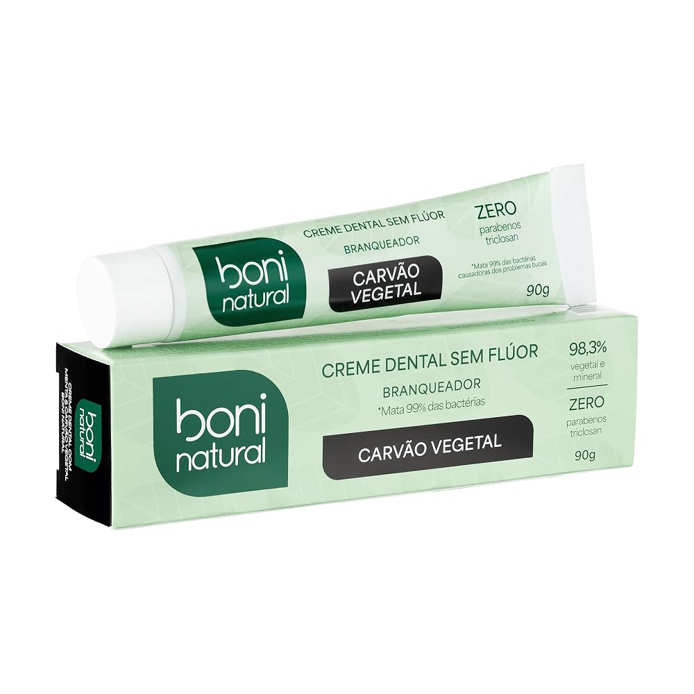 Creme Dental Boni Natural com Menta e Carvão Vegetal Branqueador 90g