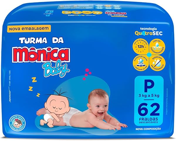 Fralda Turma da Mônica Baby Mega P – 62 Unidades