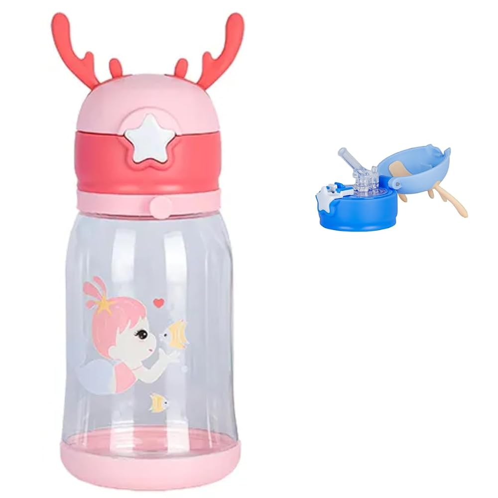 Garrafinha Infantil Acrílico Canudo Silicone Alça Unicórnio Rosa