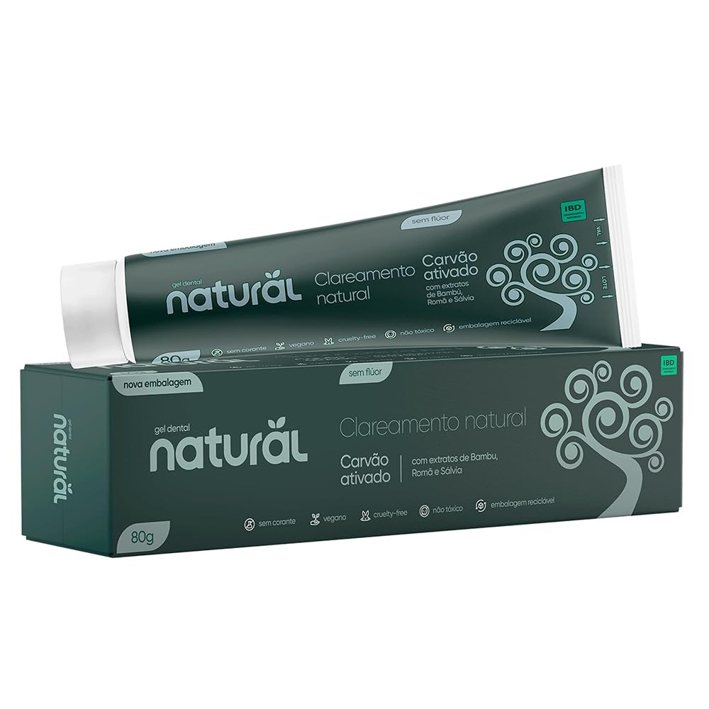 Gel Dental Natural Suavetex com Carvão Ativado, Extratos de Bambu, Romã e Sálvia 80g