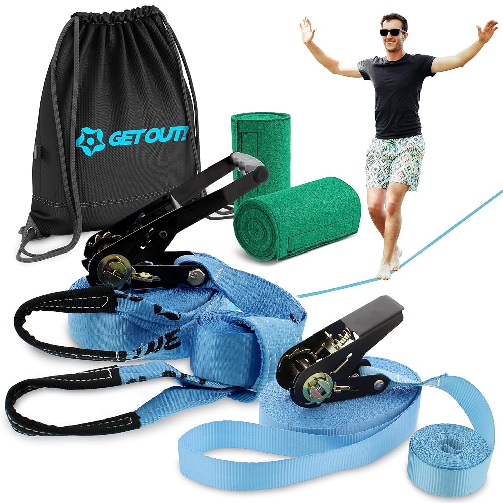 Get Out! Kit de Iniciantes Slackline para Crianças e Adultos – Clássico com Kit Completo de Linha de Treinamento