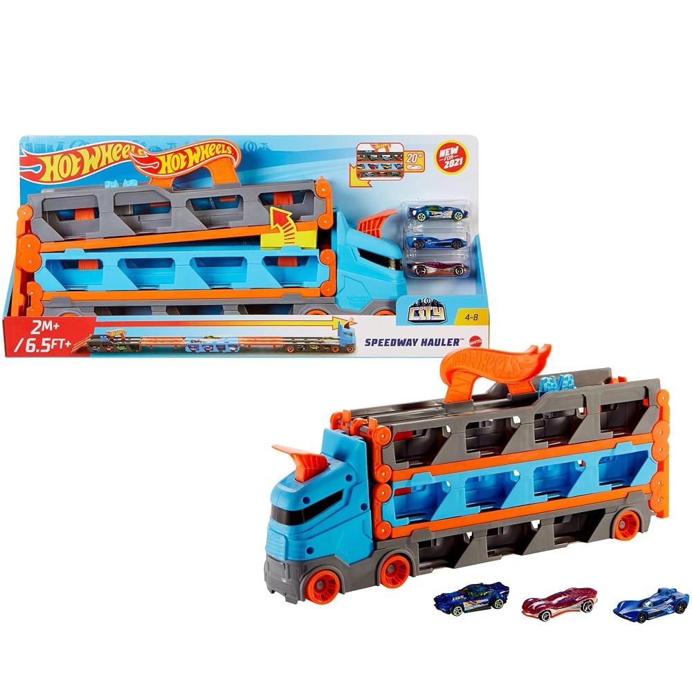 Hot Wheels City Reboque de Pista de Corridas com 3 Carrinhos Mattel
