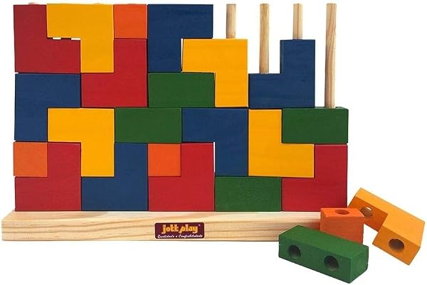 Jottplay Blocos de Encaixe Vertical — 25 Peças de Madeira, A Partir de 3 Anos
