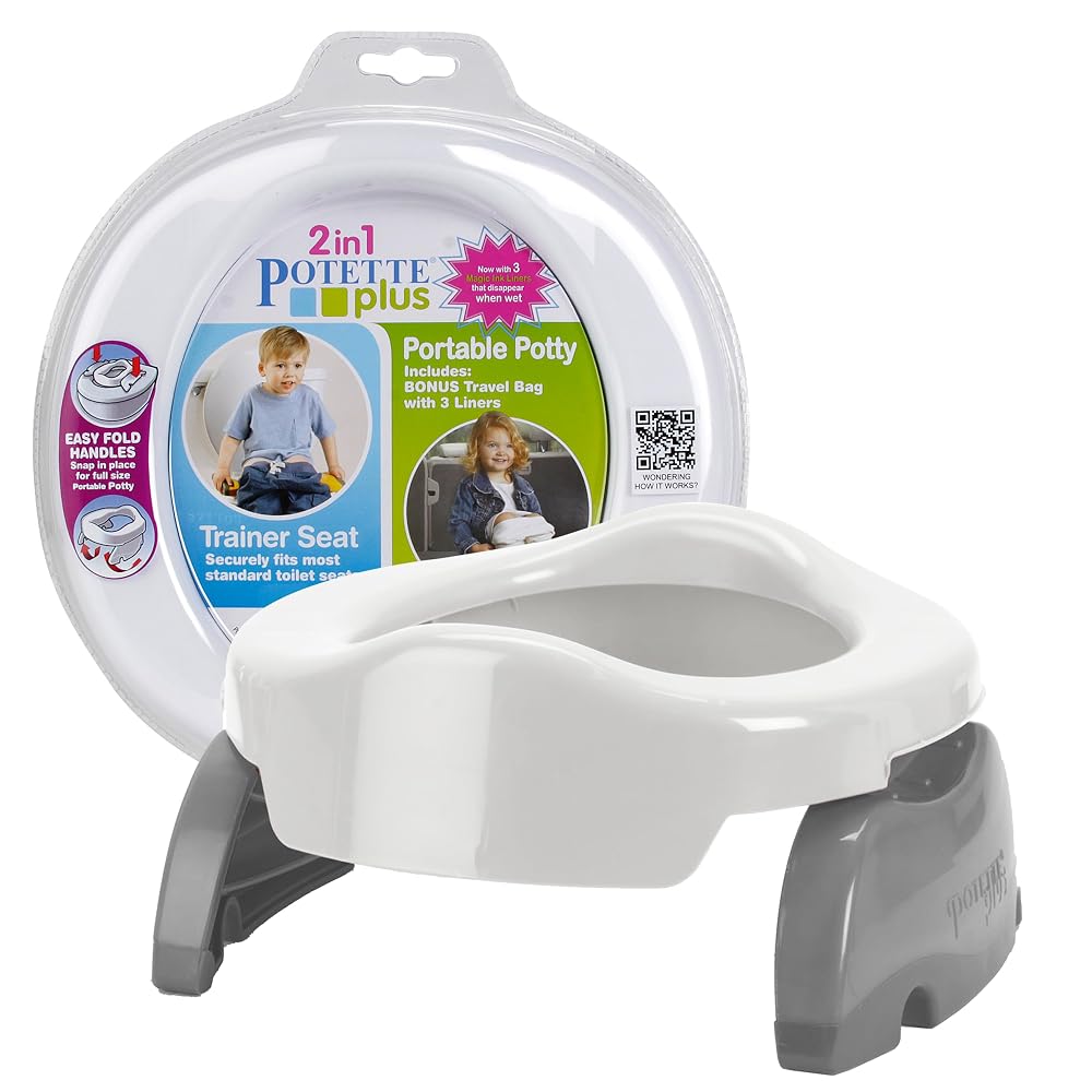 Kalencom Potette Plus 2 em 1 Penico de Viagem e Redutor de Assento, Branco/Cinza