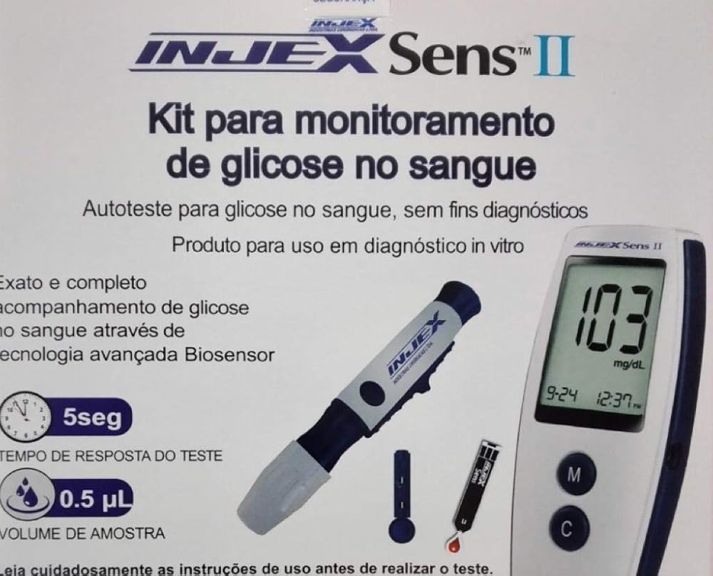 Kit Completo Medidor de Glicose Injex Sens II