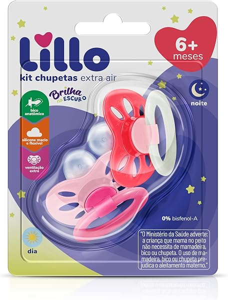 Lillo Kit Chupeta Anatômica Extra Air Dia e Noite 6+ Meses Rosa
