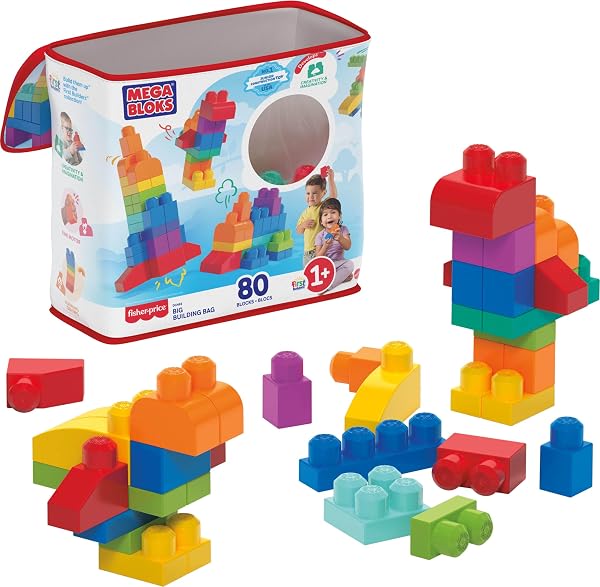 MEGA BLOKS Kit com Sacola Azul — 80 Blocos de Montar, A Partir de 1 Ano