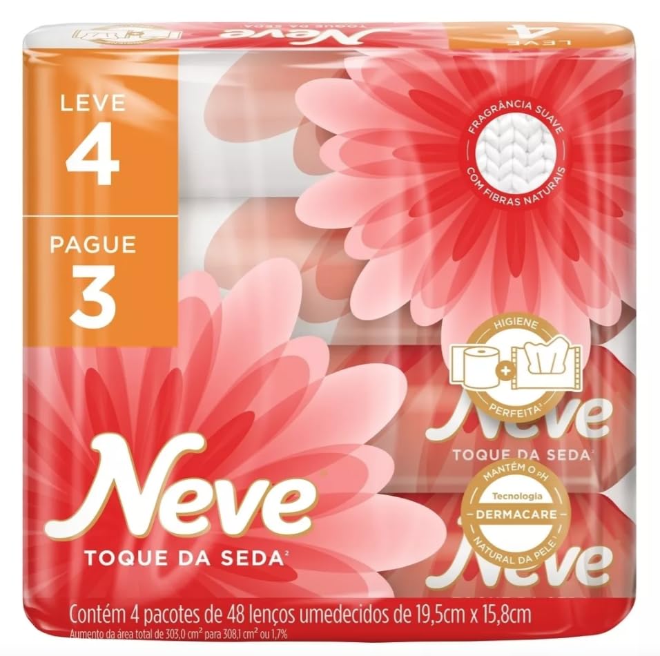 Neve Pack Lenços Umedecidos Toque de Seda — 48 Lenços, Leve 4 Pague 3