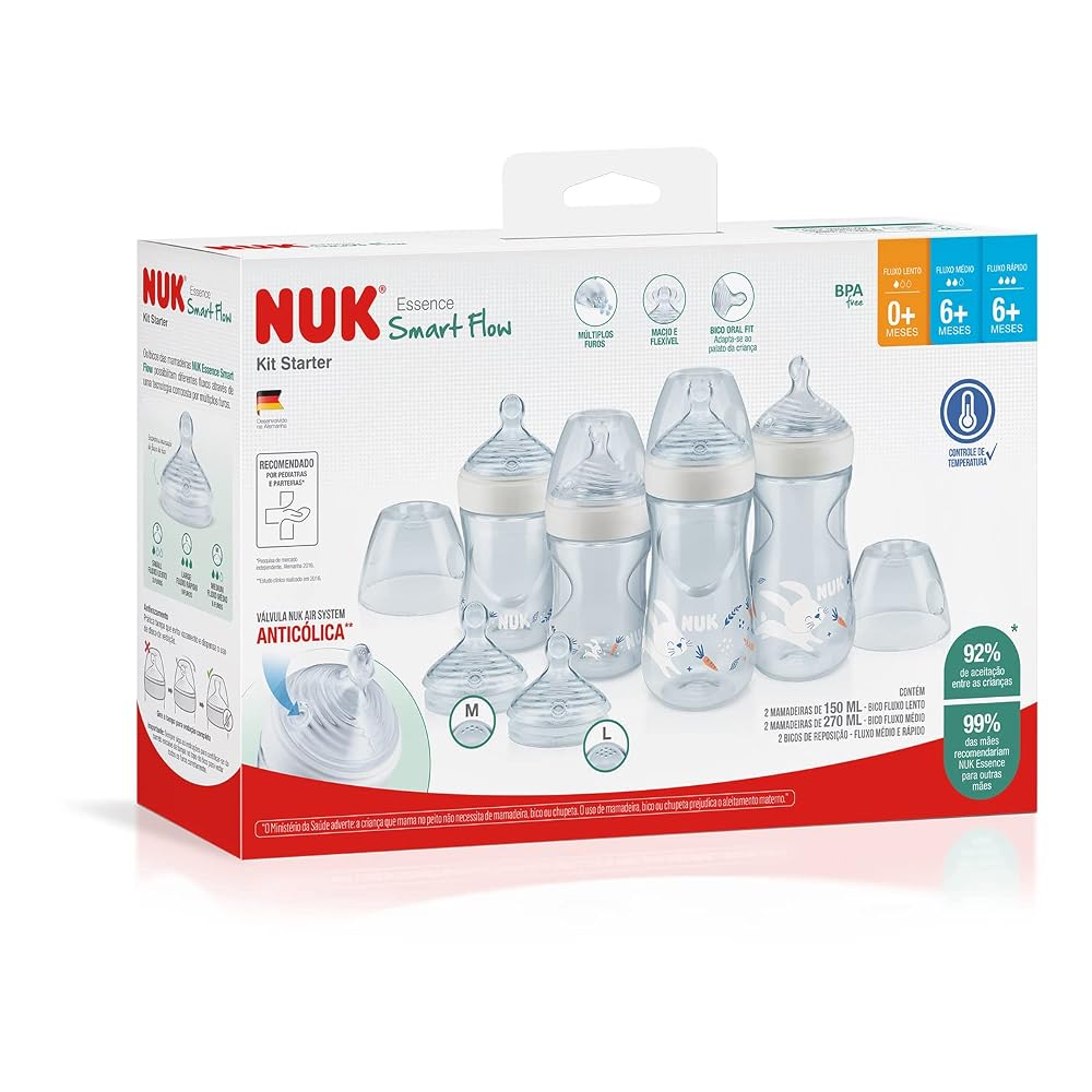 NUK Kit Starter Mamadeiras e Bicos Anticólica Essence Smart Flow 150ml e 270ml