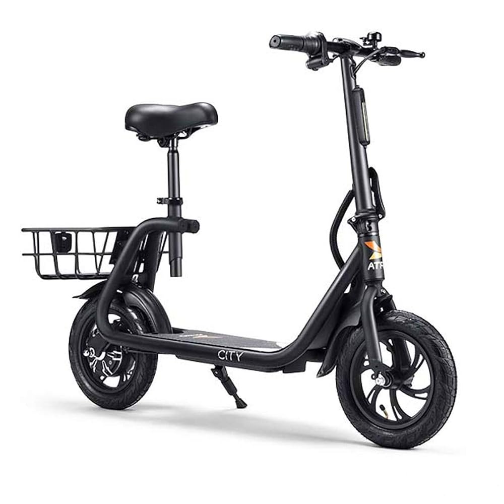 Patinete Elétrico Atrio com Banco City com Cesta 350W 12 Pol. Inflável Velocidade 25km/H Autonomia 15km Suporta até 120kgs Preto - ES260