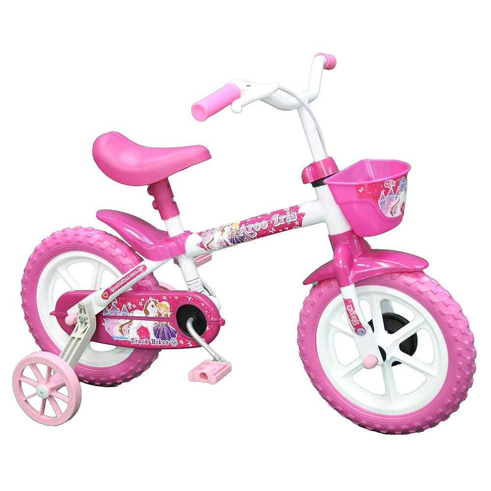 Track Bikes Arco Íris Aro 12 Branco e Rosa com Cesta